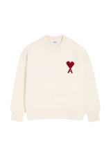 NATURAL CREWNECK WOOL SWEATER WITH AMI DE COEUR