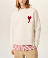 NATURAL CREWNECK WOOL SWEATER WITH AMI DE COEUR