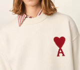 NATURAL CREWNECK WOOL SWEATER WITH AMI DE COEUR
