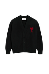 BLACK WOOL CARDIGAN WITH AMI DE COEUR