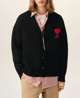 BLACK WOOL CARDIGAN WITH AMI DE COEUR