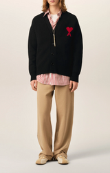 BLACK WOOL CARDIGAN WITH AMI DE COEUR