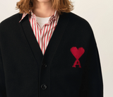 BLACK WOOL CARDIGAN WITH AMI DE COEUR