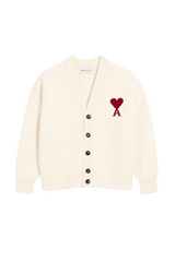 NATURAL WOOL CARDIGAN WITH AMI DE COEUR