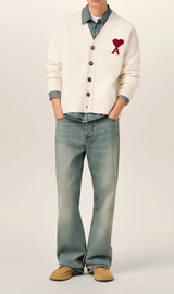 NATURAL WOOL CARDIGAN WITH AMI DE COEUR