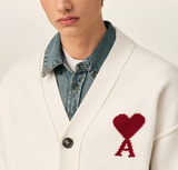 NATURAL WOOL CARDIGAN WITH AMI DE COEUR