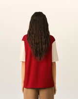 RED COTTON T-SHIRT WITH AMI PARIS EMBROIDERY