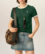 GREEN CONTRASTED COTTON T-SHIRT WITH AMI DE COEUR
