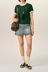 GREEN CONTRASTED COTTON T-SHIRT WITH AMI DE COEUR