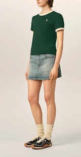 GREEN CONTRASTED COTTON T-SHIRT WITH AMI DE COEUR