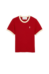 RED CONTRASTED COTTON T-SHIRT WITH AMI DE COEUR
