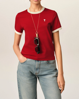 RED CONTRASTED COTTON T-SHIRT WITH AMI DE COEUR
