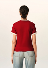 RED CONTRASTED COTTON T-SHIRT WITH AMI DE COEUR