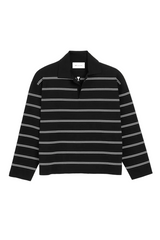 BLACK STRIPED COTTON POLO WITH AMI PATCH