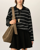 BLACK STRIPED COTTON POLO WITH AMI PATCH