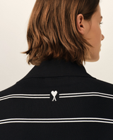 BLACK STRIPED COTTON POLO WITH AMI PATCH