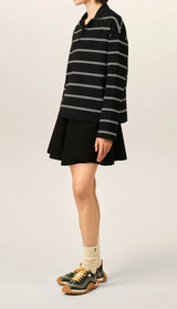 BLACK STRIPED COTTON POLO WITH AMI PATCH