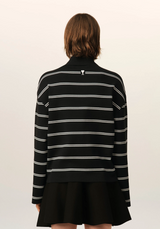 BLACK STRIPED COTTON POLO WITH AMI PATCH