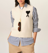 WHITE SLEEVELESS WOOL SWEATER WITH AMI DE COEUR