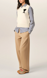 WHITE SLEEVELESS WOOL SWEATER WITH AMI DE COEUR