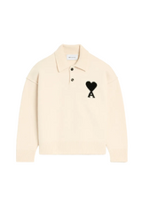 WHITE WOOL POLO WITH AMI DE COEUR