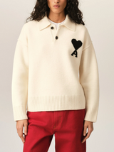 WHITE WOOL POLO WITH AMI DE COEUR