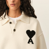 WHITE WOOL POLO WITH AMI DE COEUR