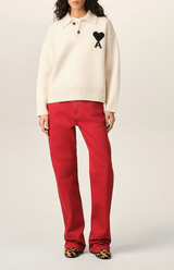 WHITE WOOL POLO WITH AMI DE COEUR