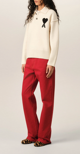 WHITE WOOL POLO WITH AMI DE COEUR