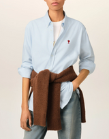 BLUE STRIPPED COTTON SHIRT WITH AMI DE COEUR