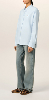 BLUE STRIPPED COTTON SHIRT WITH AMI DE COEUR