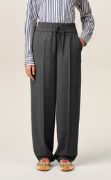 GREY ELASTICATED-WAIST WOOL TROUSERS