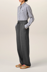 GREY ELASTICATED-WAIST WOOL TROUSERS