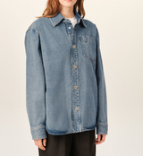 BLUE COTTON OVERSHIRT WITH AMI DE COEUR