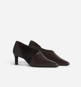 Asymmetric Pointed Kitten Heel in Smooth Leather- Chocolate