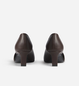 Asymmetric Pointed Kitten Heel in Smooth Leather- Chocolate