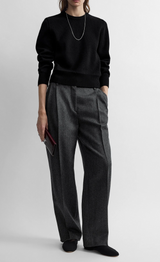 Herringbone double-pleat trousers grey melange