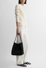 Medium belted suede tote espresso