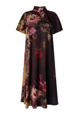 Painterly Rose Silk Midi Dress
