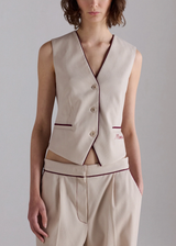 Vest with Embroidered Logo and Contrast Piping