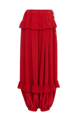 FLUID RUFFLED PANTS IN SILK JACQUARD