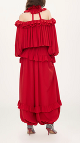 FLUID RUFFLED PANTS IN SILK JACQUARD