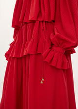 FLUID RUFFLED PANTS IN SILK JACQUARD