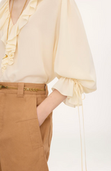 V-NECK RUFFLE TOP IN CRÊPE DE CHINE