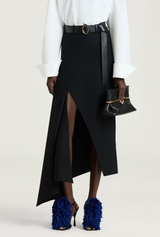 Slashed long skirt in wool