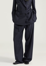 Double pleat striped pants in wool