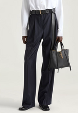 Double pleat striped pants in wool