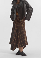 Asymmetric Full Skirt in Check Plaid