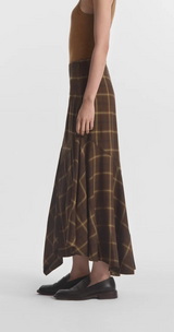 Asymmetric Full Skirt in Check Plaid