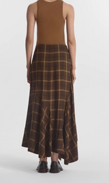 Asymmetric Full Skirt in Check Plaid